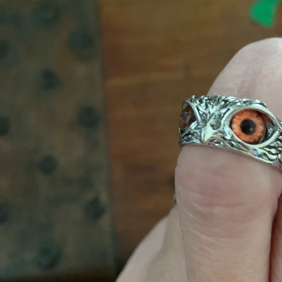 🚨🎉SOLD ELSEWHERE!🎉🚨Sterling Silver S925 Orange Owl Eyes Adjustable Ring - Picture 4 of 5